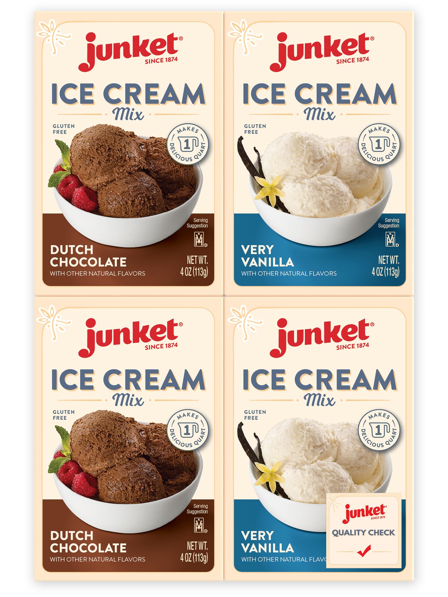 Junket Ice Cream Mix Bundle - 2 Vanilla & 2 Chocolate, 4 Ounce (Pack of 4)