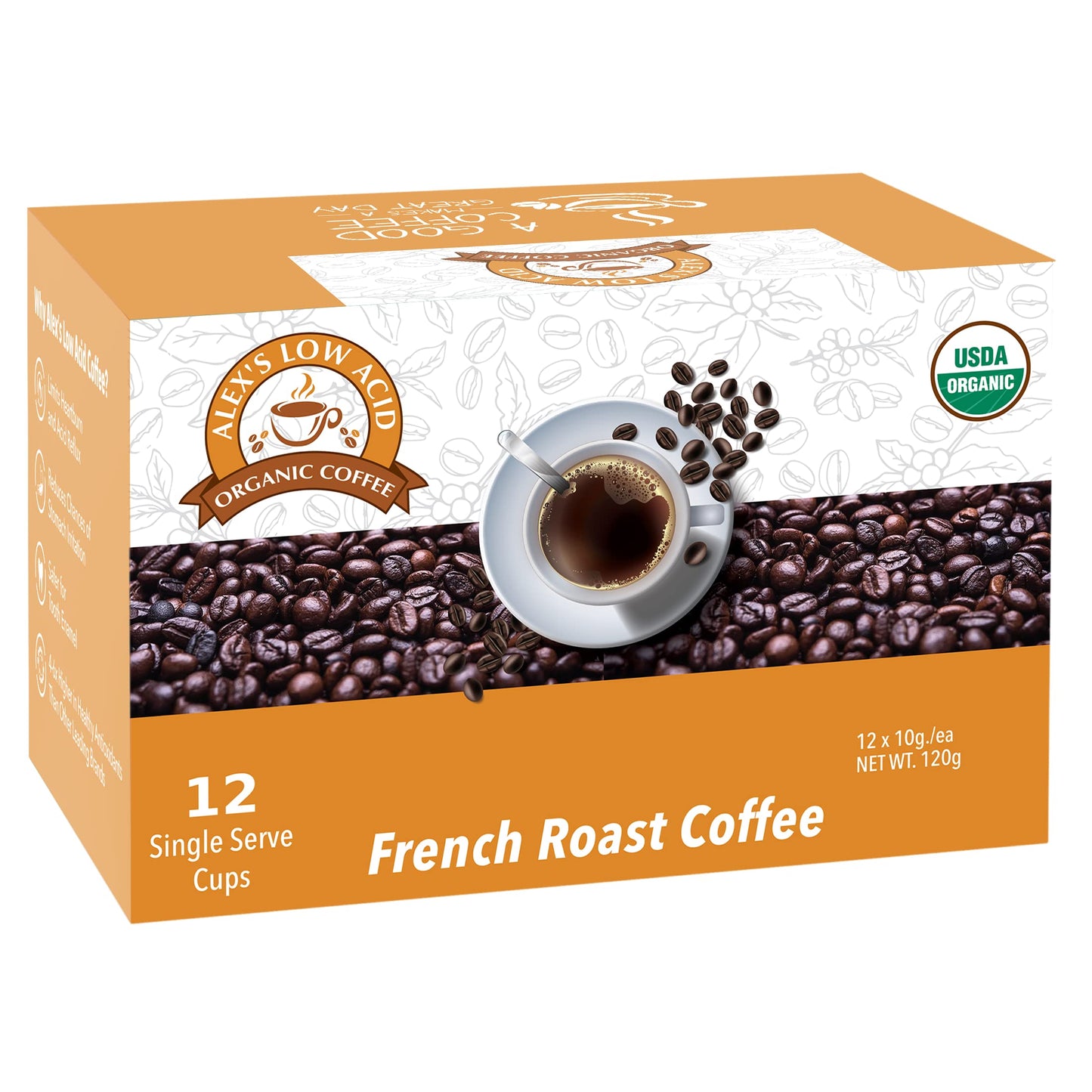 Alex'S Low Acid Organic Coffee K-Cups (12 Servings) - French Roast
