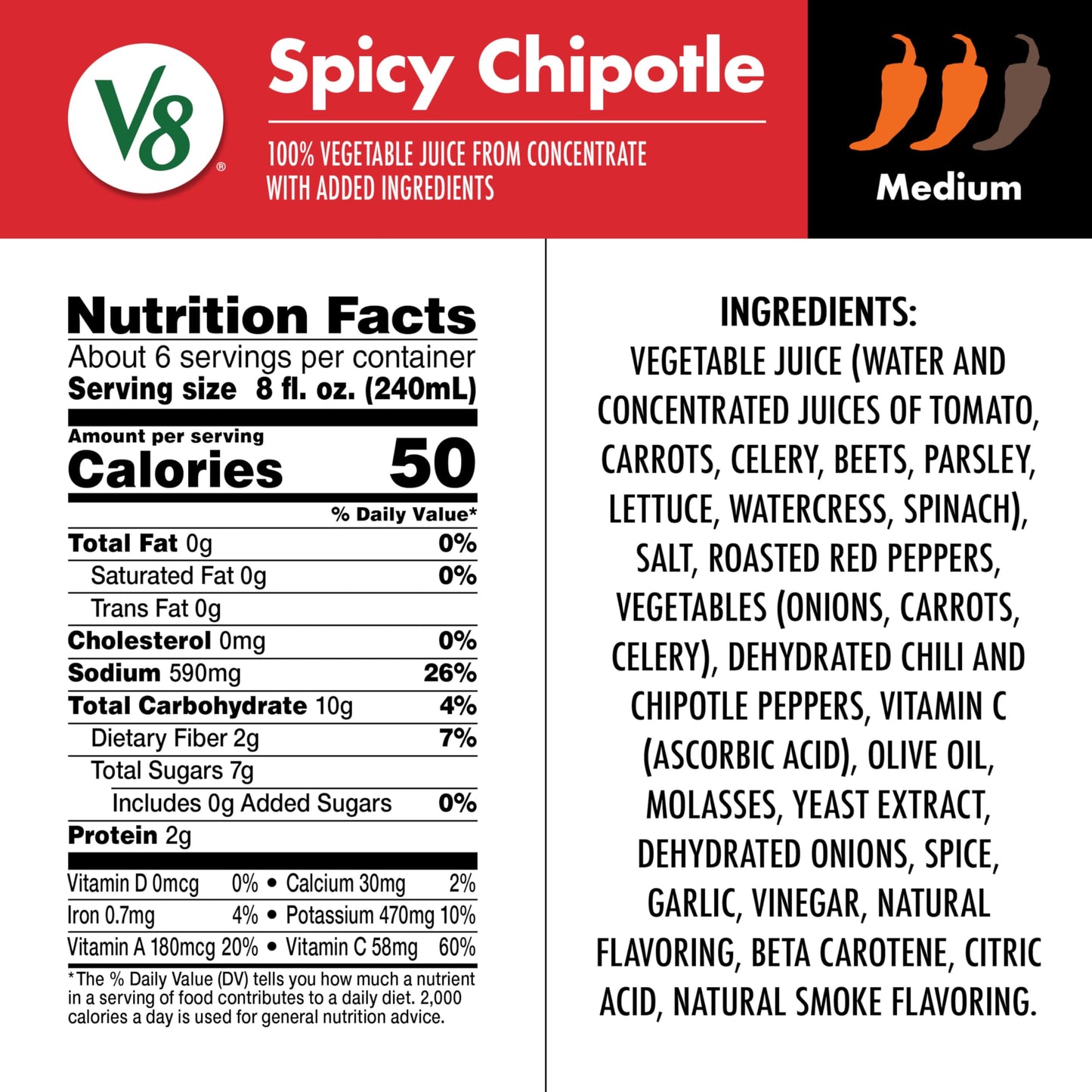 V8 Spicy Chipotle 100% Vegetable Juice  46 fl oz Bottle