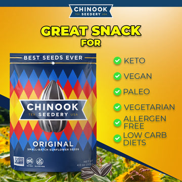 Chinook Seedery Roasted Sunflower Seeds - Jumbo Seeds Keto Snacks - Best For Snack Packs - Gluten Free, Non GMO Snack Food Gifts