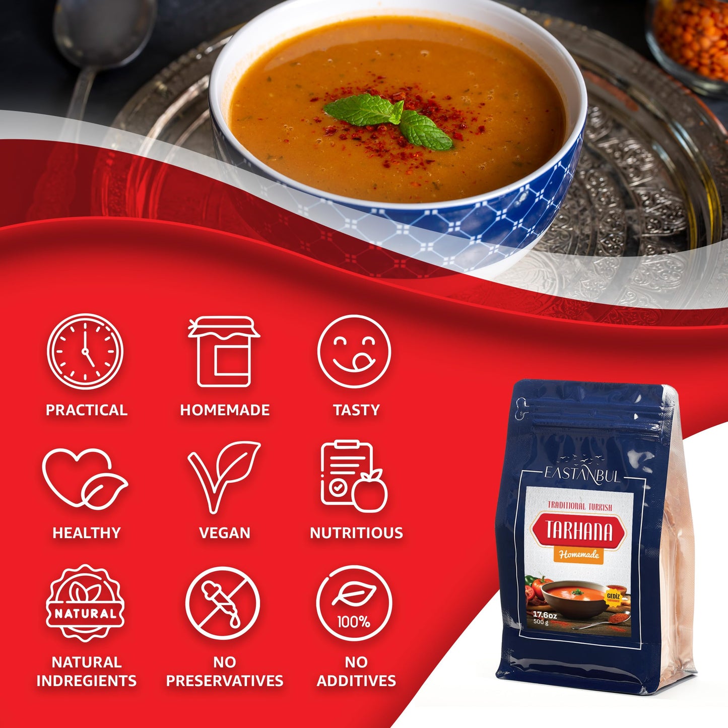 Eastanbul Traditional Tarhana Soup,17.6Oz Home Made Trahana, Dried Soup Mix Vegetable, Turkish Food Traditional Starter, Appetiz