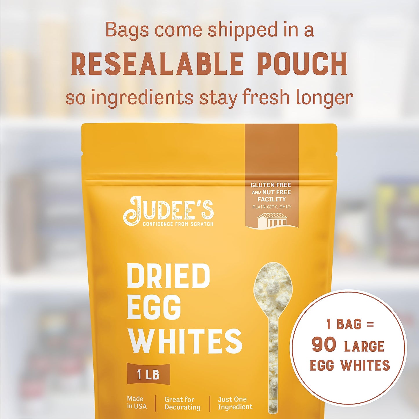 Judees Dried Egg White Powder - Gluten-Free, 16 oz - Ideal for Meringue, Icing, Shakes - Great for Breakfast & Camping Meals