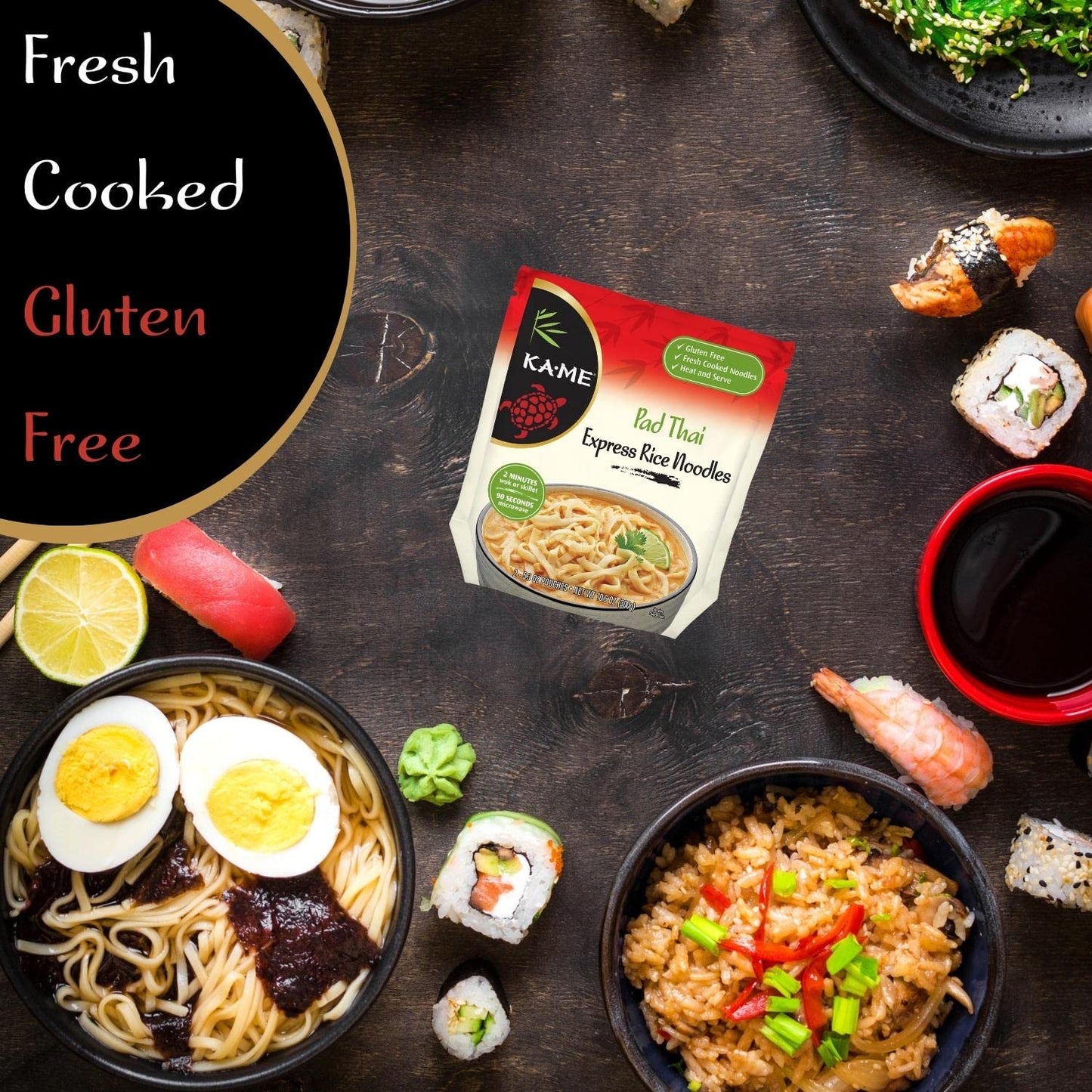 Ka-Me Gluten Free Rice Noodles - Pad Thai Express Noodles Ready To Serve (Pack Of 6)