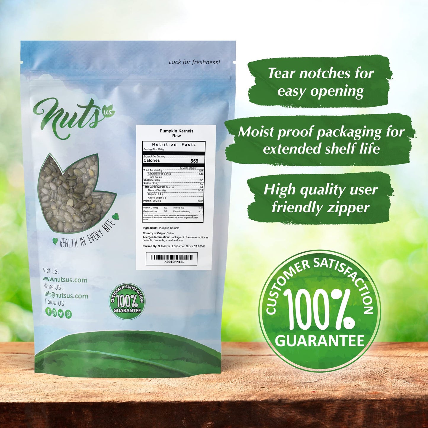 Nuts U.S. - Pumpkin Seeds (Pepitas) | Raw And Unsalted | No Shell | Aa Grade | Vegan And Gluten Free | Packed In A Resealable Bag!!! (4 Lb)