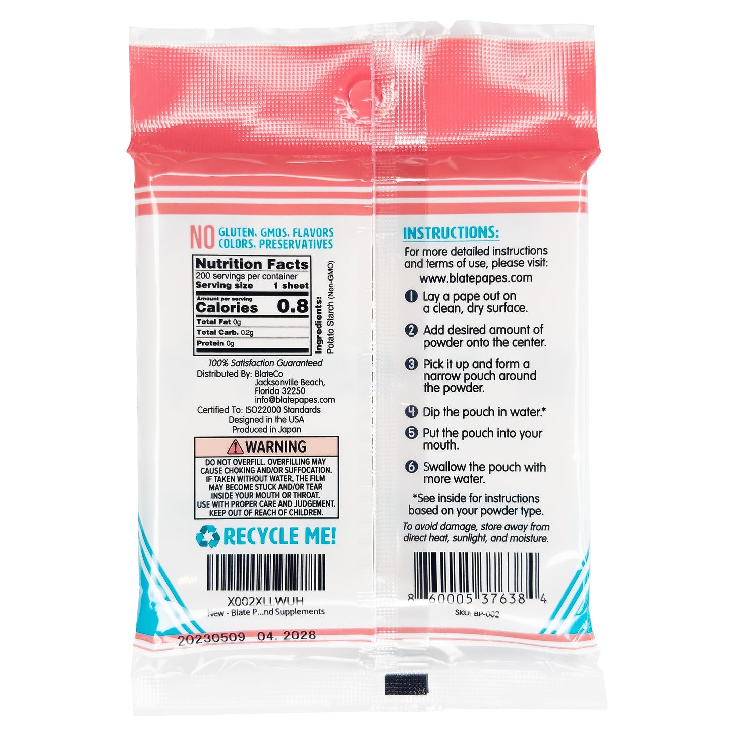 Blate Papes Edible Film Squares, Potato Starch, 200 Count, Model BP-002