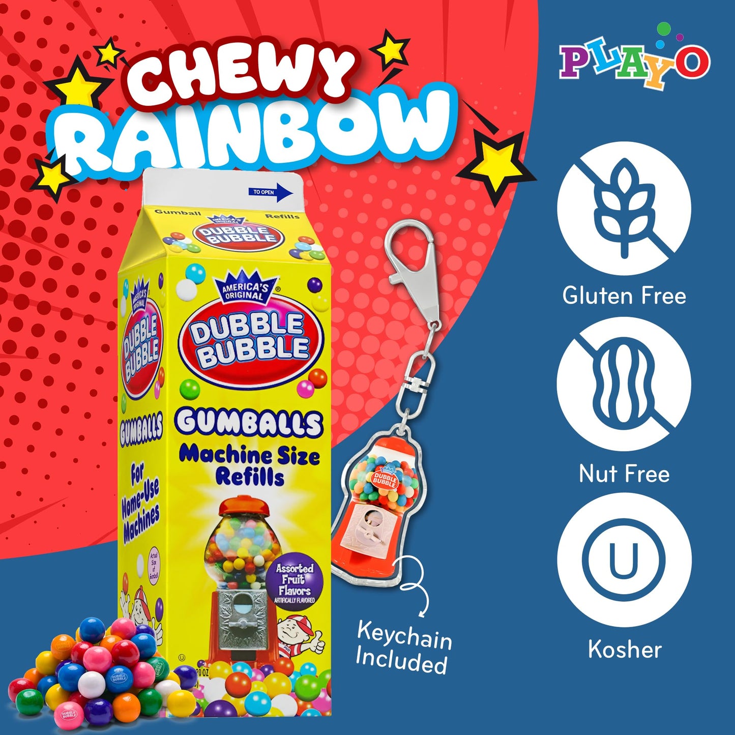 Playo Gumballs For Gumball Machine - Refill Bubble Gum 20-Ounce - Carton Of Double Bubble Assorted Gum Ball Candies -Kosher