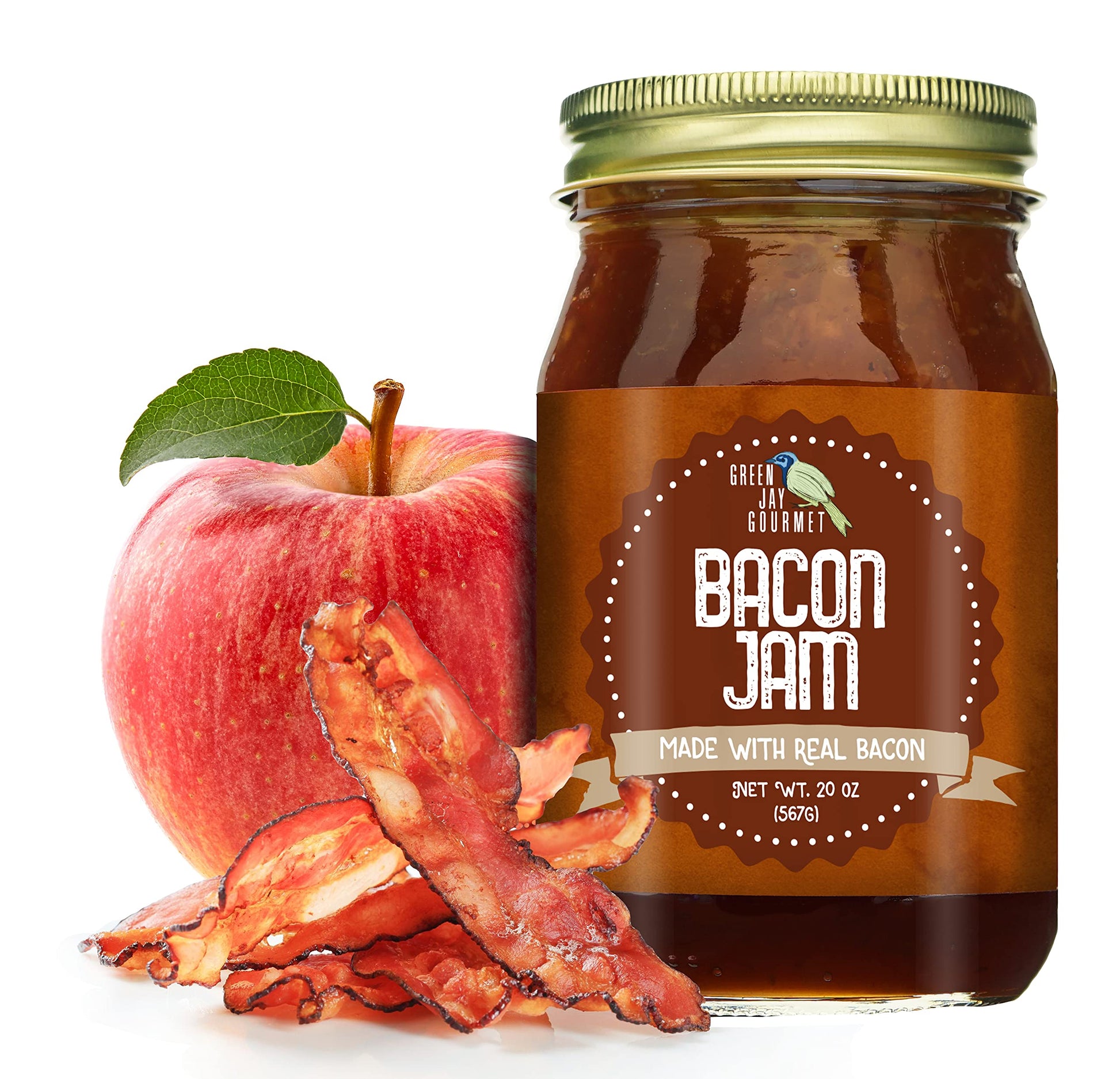 Green Jay Gourmet Bacon Jam - Classic Spread For Burgers, Sandwiches, Toast, Charcuterie - Sweet & Savory Flavoring For Meat Cut