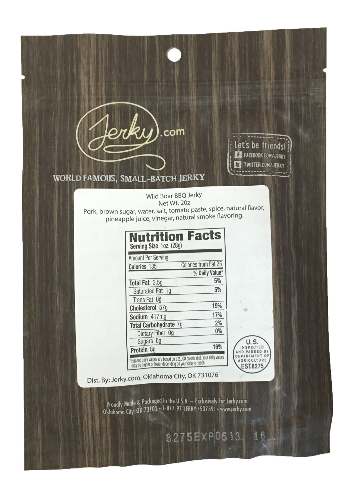 Jerky.Com Exotic Bbq Wild Boar Jerky - Wild Game Meat Snacks, Exotic Snacks, High-Protein, All-Natural, No Added Preservatives -