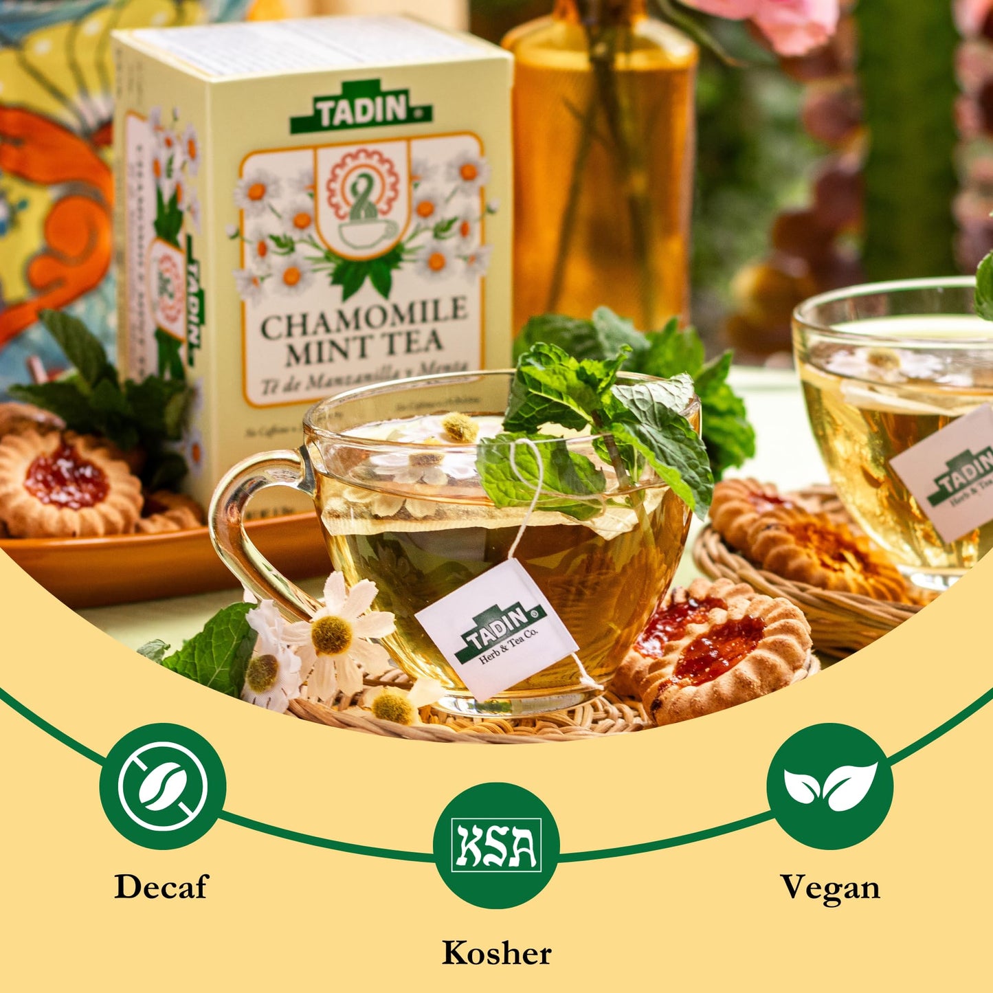 Tadin Chamomile & Mint Herbal Tea - Caffeine Free, Individually Wrapped Tea Bags, 24 Count (Pack of 6)