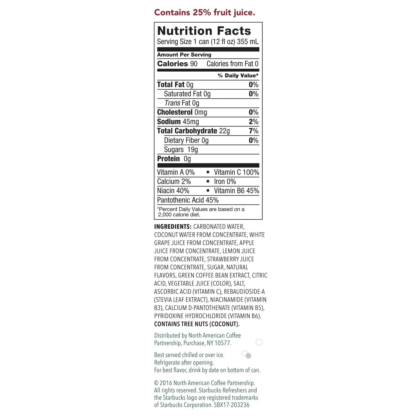 Starbucks Refreshers with Coconut Water, Strawberry Lemonade, 12 Fl Oz Cans, Pack of 12