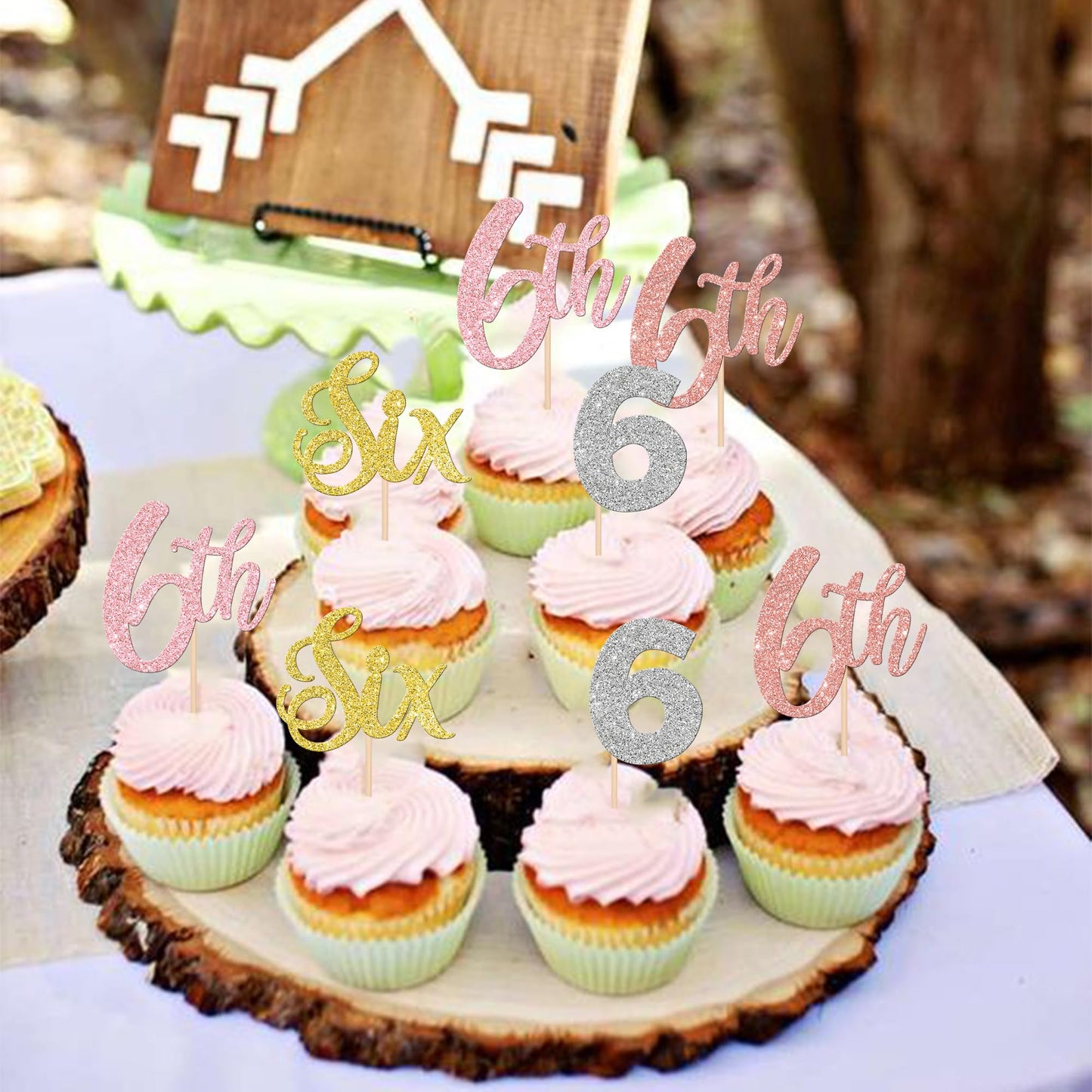 24 Pcs Six Cupcake Toppers Glitter Six 6Th Birthday Cupcake Picks Number 6 Six Cake Picks For Baby Shower Kids 6Th Birthday Anni