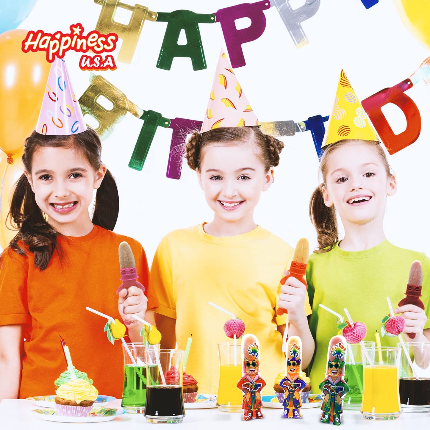 Happiness Usa 12 Pieces Mr. Squeezy Pop Squeeze N Lick Sour Candy & Lollipop - Strawberry, Apple, And Blue Raspberry Flavors - K