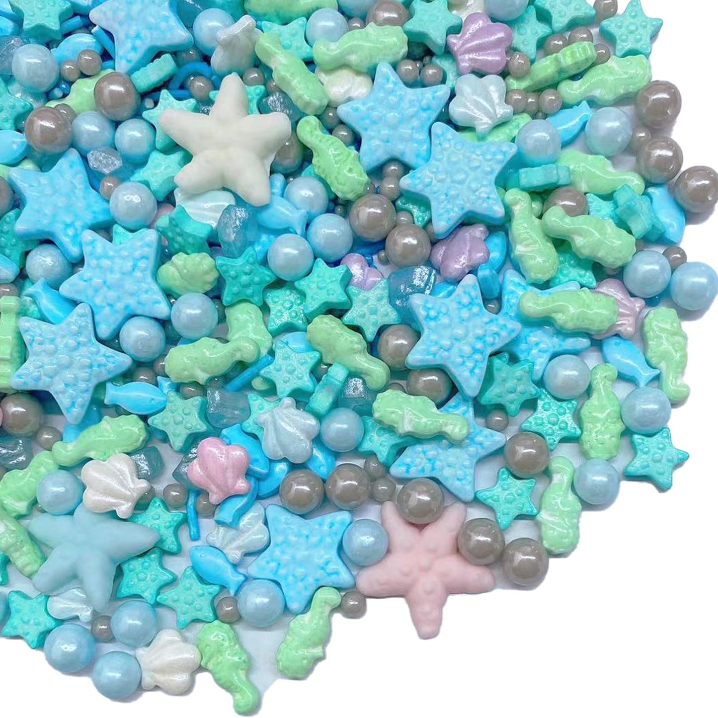 Sentovac Ocean Sprinkle Edible Cake Decorating Hippocampi Starfish Shell Fish Pearl Candy Mix Blue Sprinkle For Cake Cupcake Top