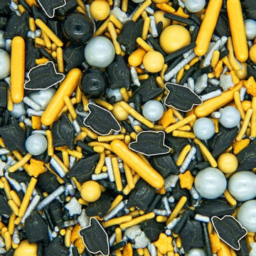 Edible School Graduation Sprinkles Decoration For Class Graduations, Hat Sprinkles For Ice Cream Cake Decorating Cupcake Confetti Cookies Donut Fancy Gold Silver Black Jimmies Quins Pearl Sprinkles