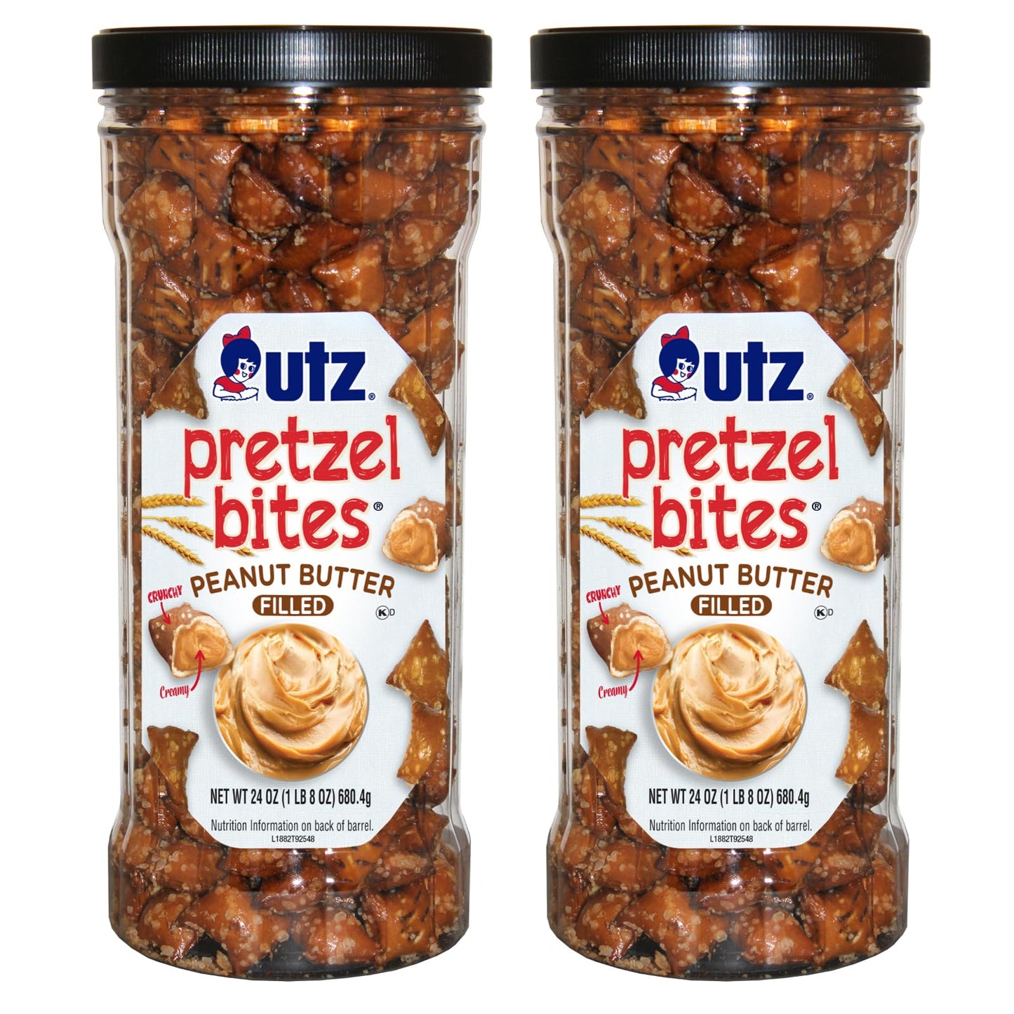 Utz Peanut Butter Pretzel Bites, 24 Oz Canister (2 Count) - Crunchy Pretzel Nuggets With Creamy Peanut Butter Center, Quick Snac