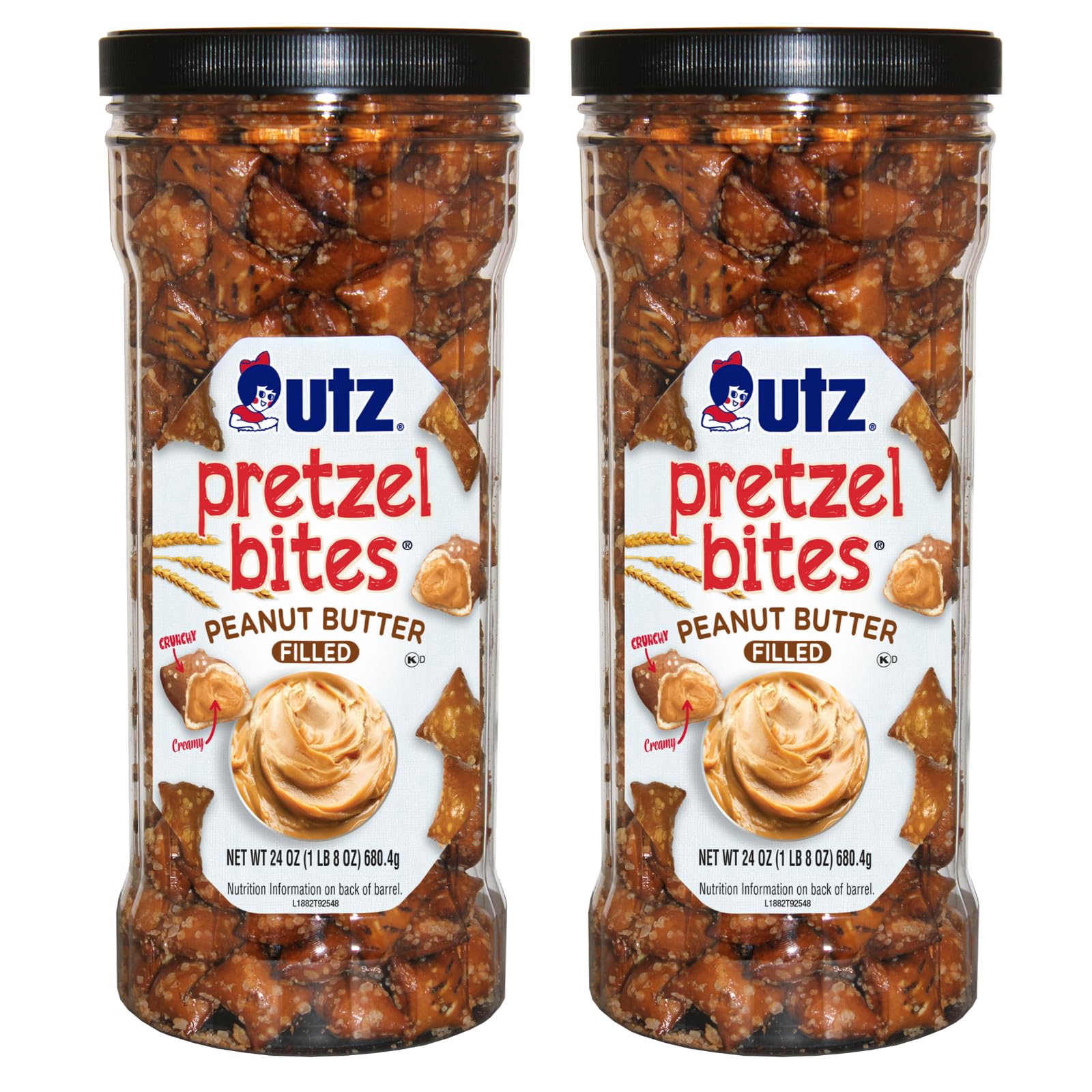 Utz Peanut Butter Pretzel Bites, 24 Oz Canister (2 Count) - Crunchy Pretzel Nuggets With Creamy Peanut Butter Center, Quick Snac