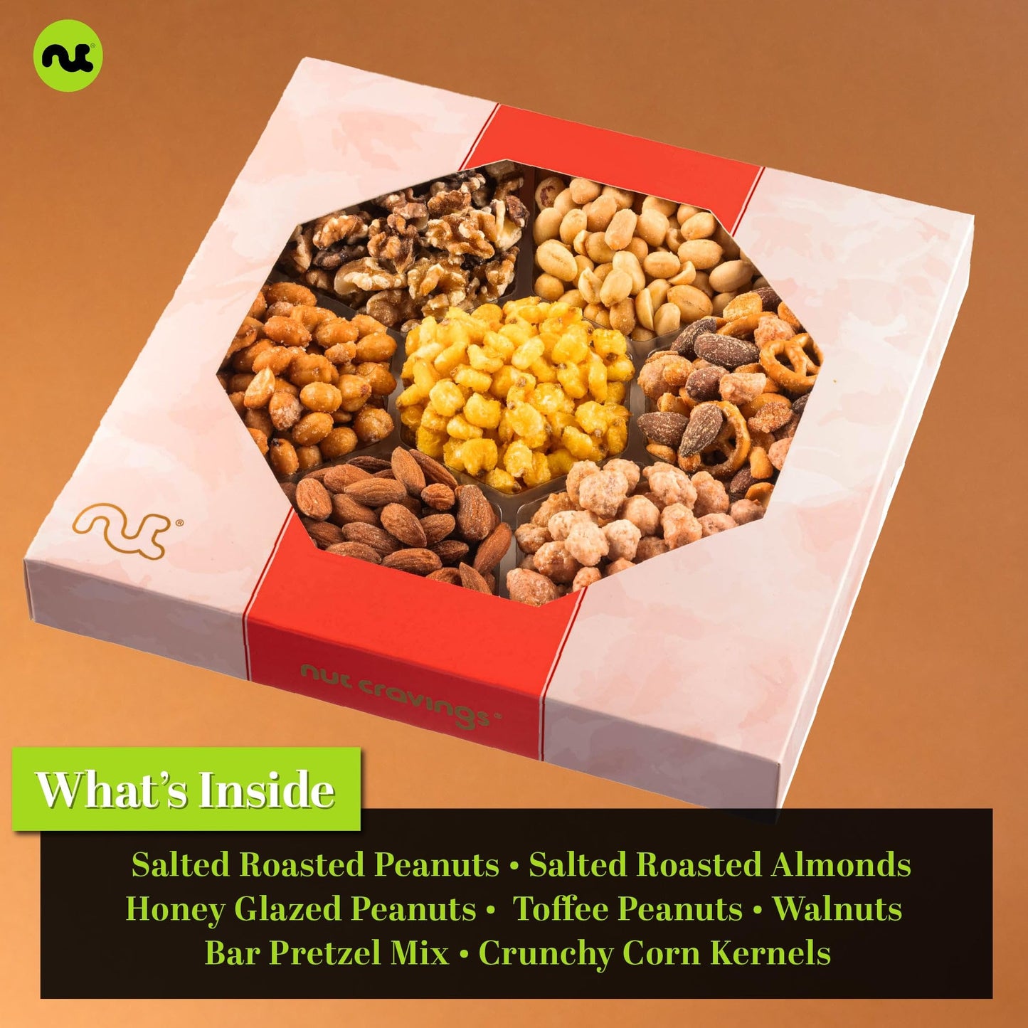 Nut Cravings Fathers Day Gourmet Dad Treats - Mixed Nuts Gift Basket In Red Gold Classic Box (7 Assortments, 1 Lb) Food Arrangem