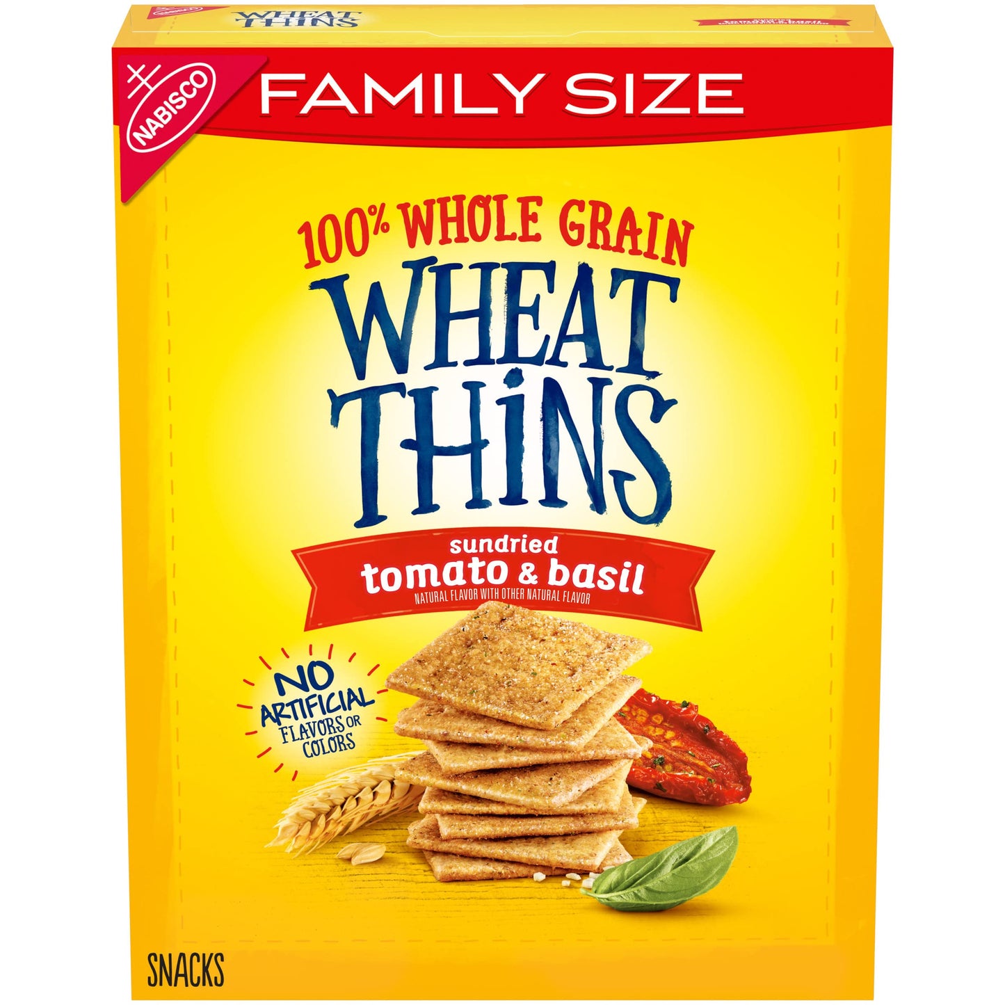 Wheat Thins Sundried Tomato & Basil Snacks, Whole Grain Wheat Crackers, Snack Crackers, Family Size, 13 oz