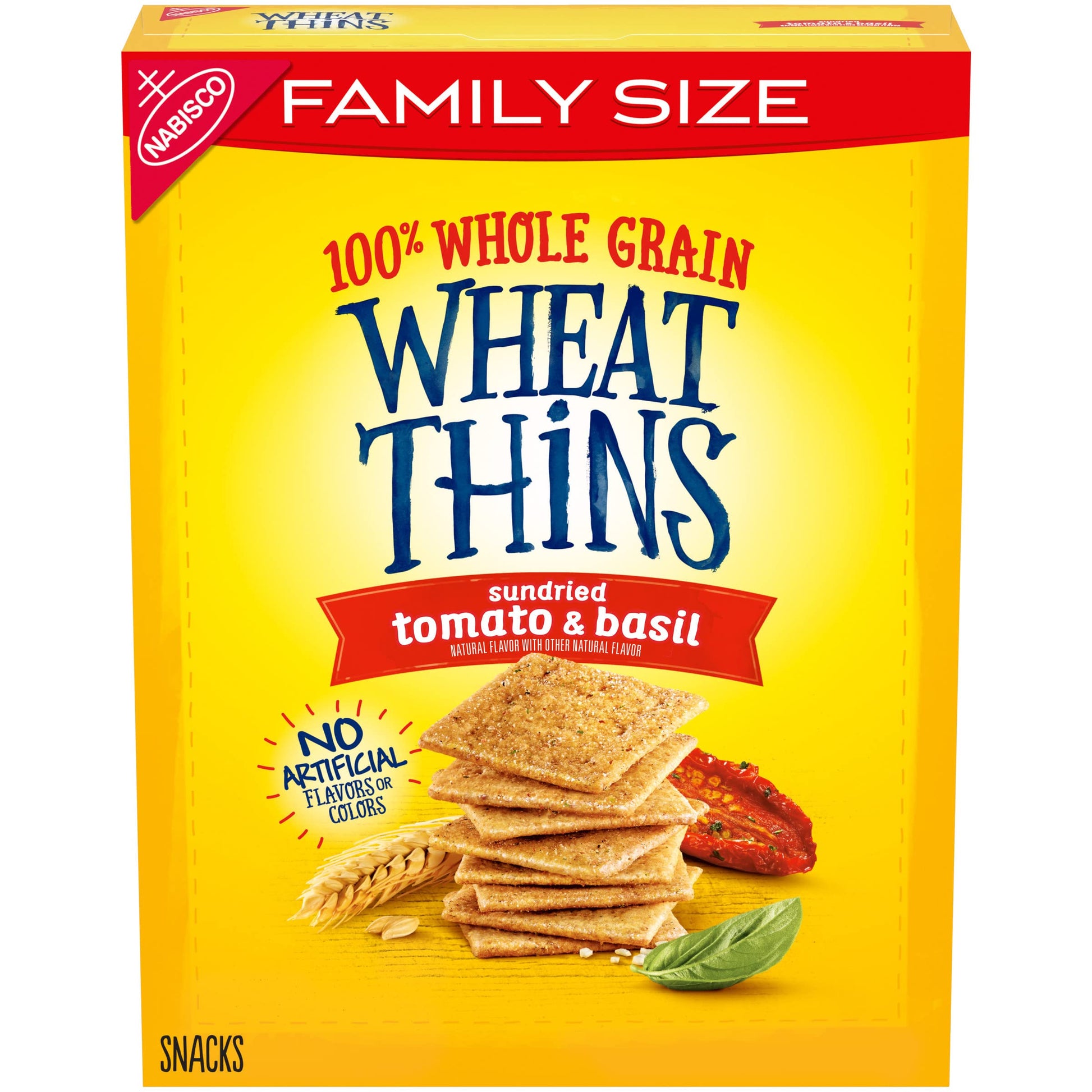 Wheat Thins Sundried Tomato & Basil Snacks, Whole Grain Wheat Crackers, Snack Crackers, Family Size, 13 oz