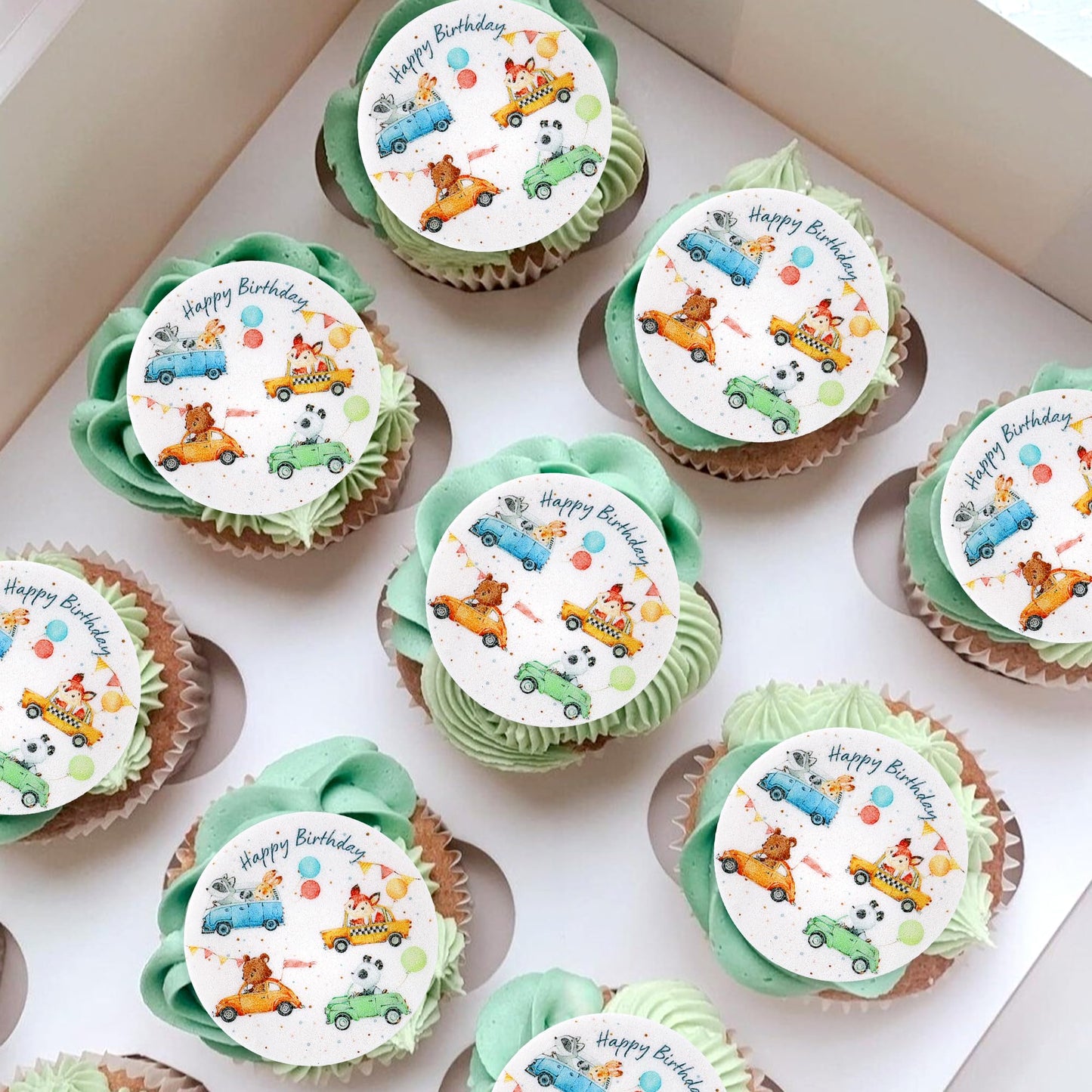 40Pcs Edible Animal Cupcake Toppers Wafer Paper Girl Boy Fox Forest Animals Car Vehicles Racing Car Taxi Cake Toppers Decoration