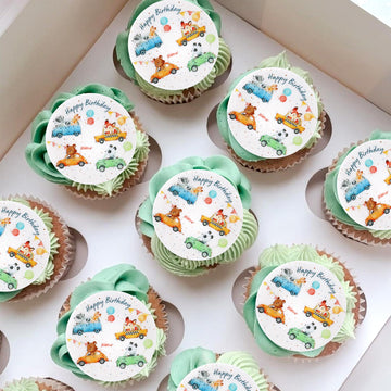 40Pcs Edible Animal Cupcake Toppers Wafer Paper Girl Boy Fox Forest Animals Car Vehicles Racing Car Taxi Cake Toppers Decoration