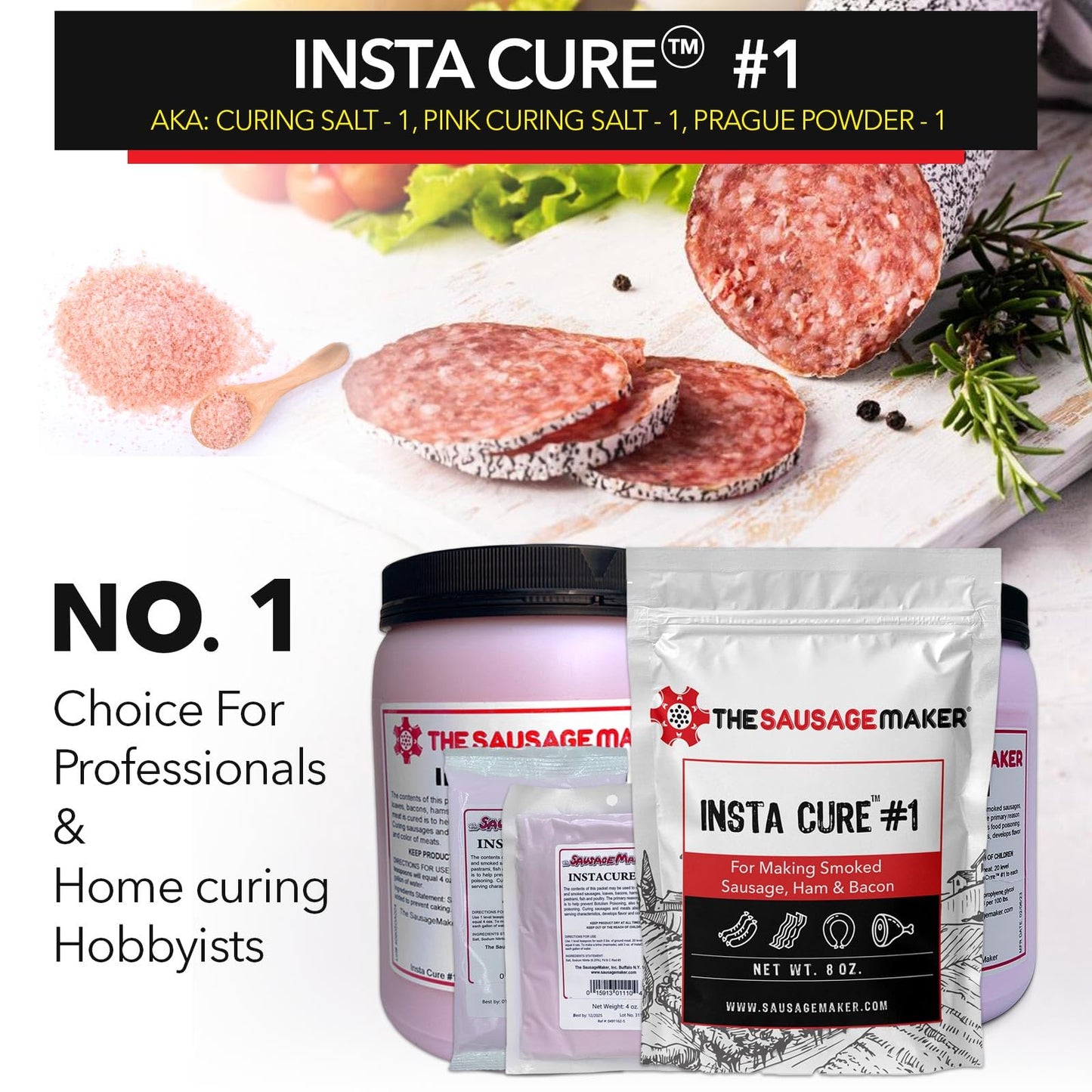 Insta Cure #1, 1 Lb Pink Curing Salt, Prague Powder, Quick Cure For Meat, Sausage, Ham, Bacon, Made In Usa - The Sausage Maker®