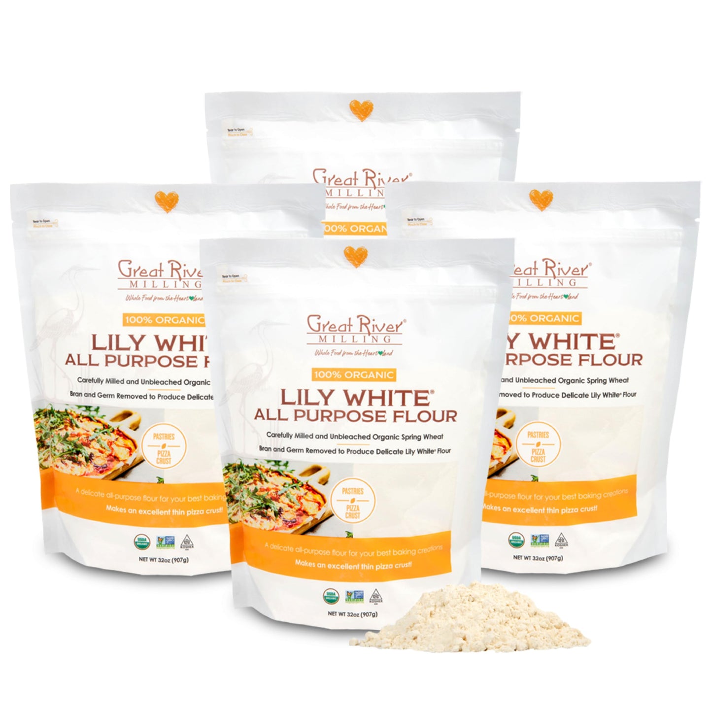 Great River Organic Milling All-Purpose Flour, Unbromated & Unbleached, Non-GMO, 2 Lb (Pack of 4)