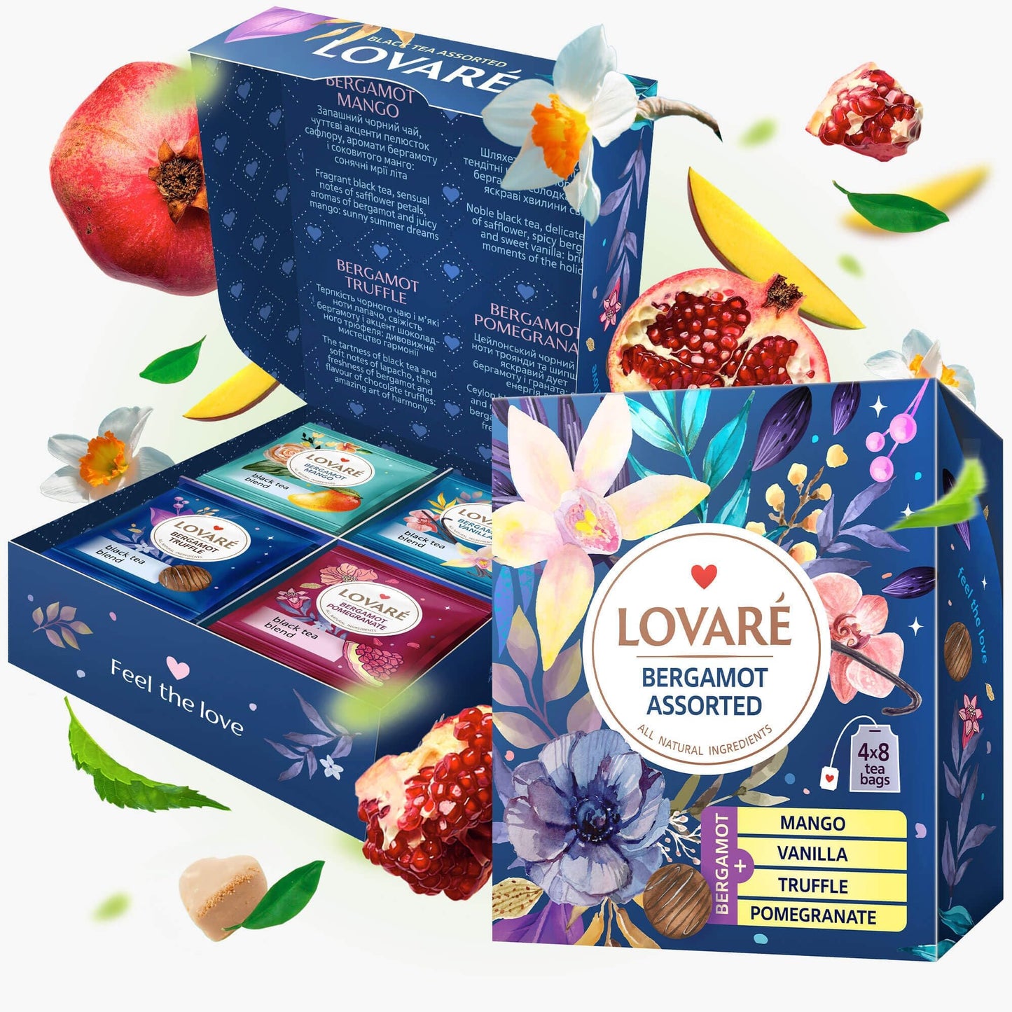 Lovare Bergamot Assorted Tea Variety Pack 32 Pack, 4 Tastes - Made In Ukraine - Black Tea Bags Individually Wrapped - Assorted T