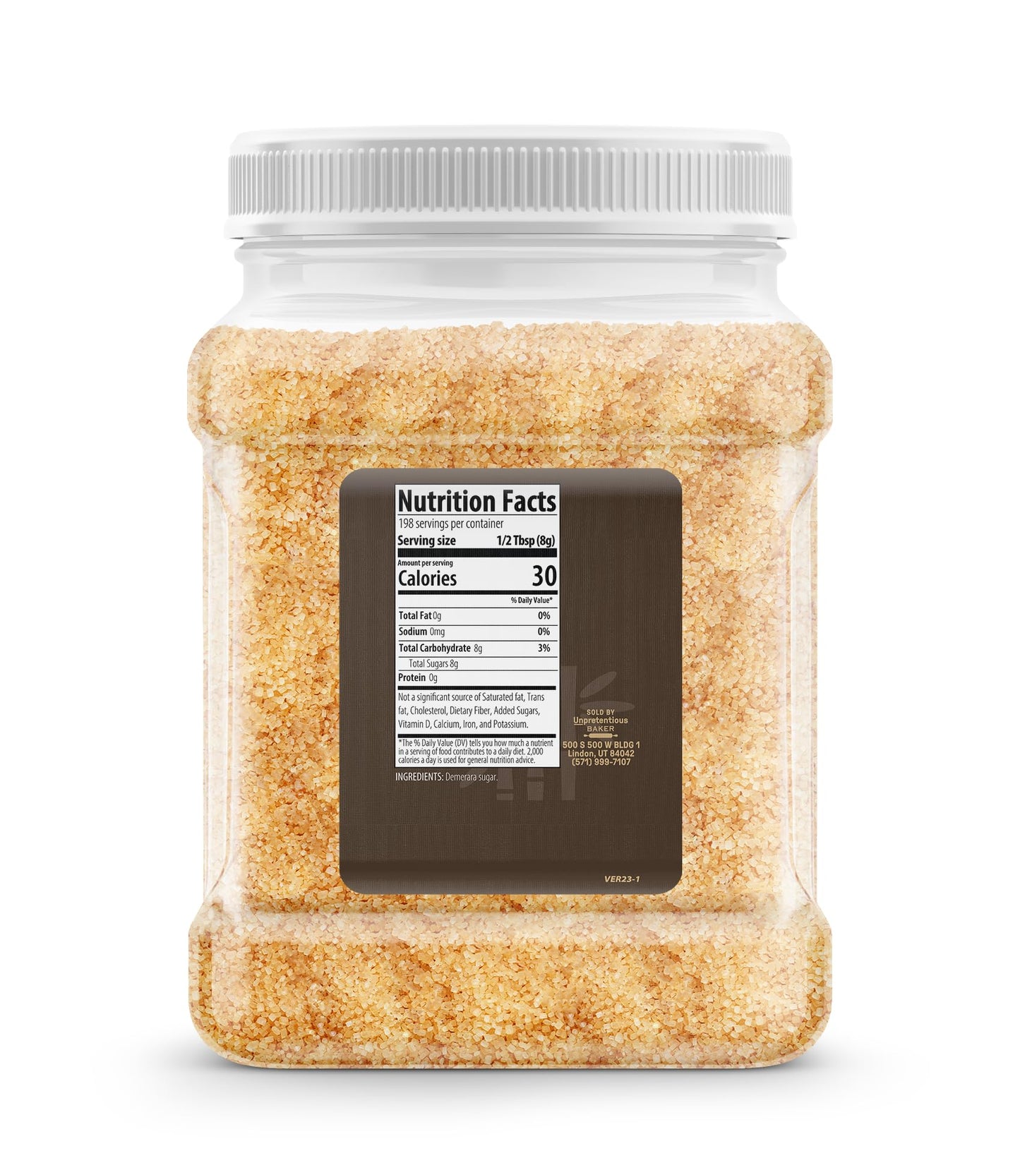 Unpretentious Demerara Sugar 3.5 Pounds, Food Storage, Raw First-Pressed Sugarcane Crystals For Drinks & Baking