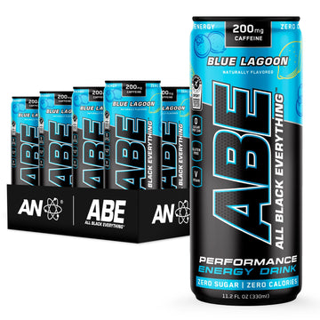 ABE All Black Everything Sugar Free Energy Drink, Blue Lagoon, 200mg Caffeine, 12 Pack, 0 Calories
