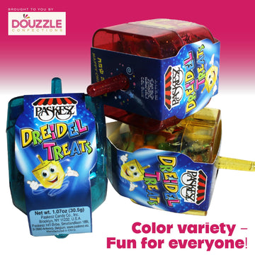 DOUzzle Hanukkah Candy Dreidels for Kids, Driedel Filled with Treats (Pack of 3) Hanukah Party Favors, Happy Chanuka Sweet Treat