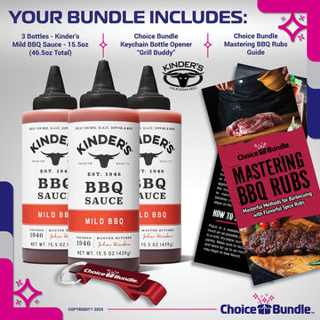 Kinders Mild Bbq Premium Barbecue Sauce 3 Pk (46.5 Oz) Great To Dip Toss Glaze & More + Barbecue Masters & Bottle Opener (5 Item