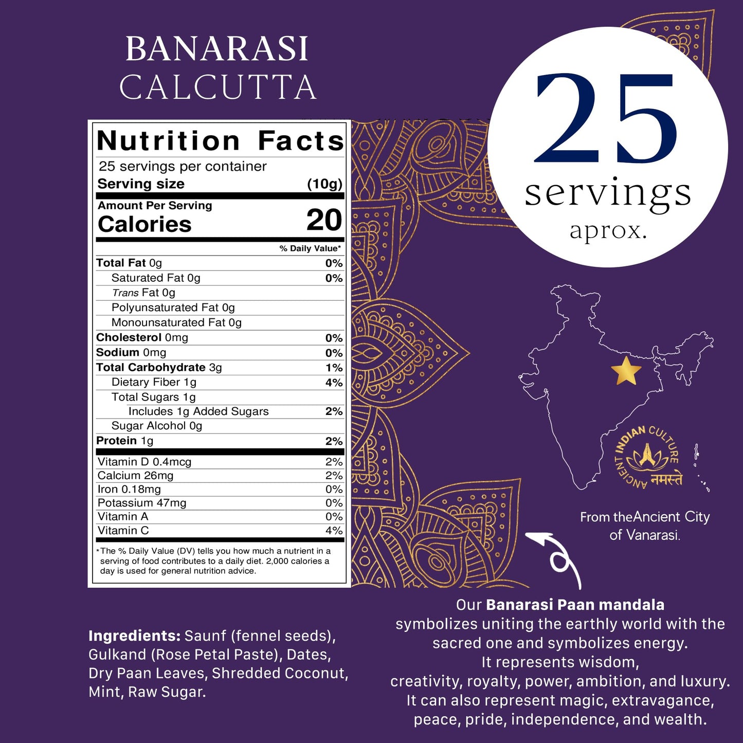 Aryaa Organic Banarasi Paan 8.75Oz (250Gm) Herbal Tea & Digestive Snack | 100% Natural, Vegan, Gluten-Friendly | Sound-Infused,