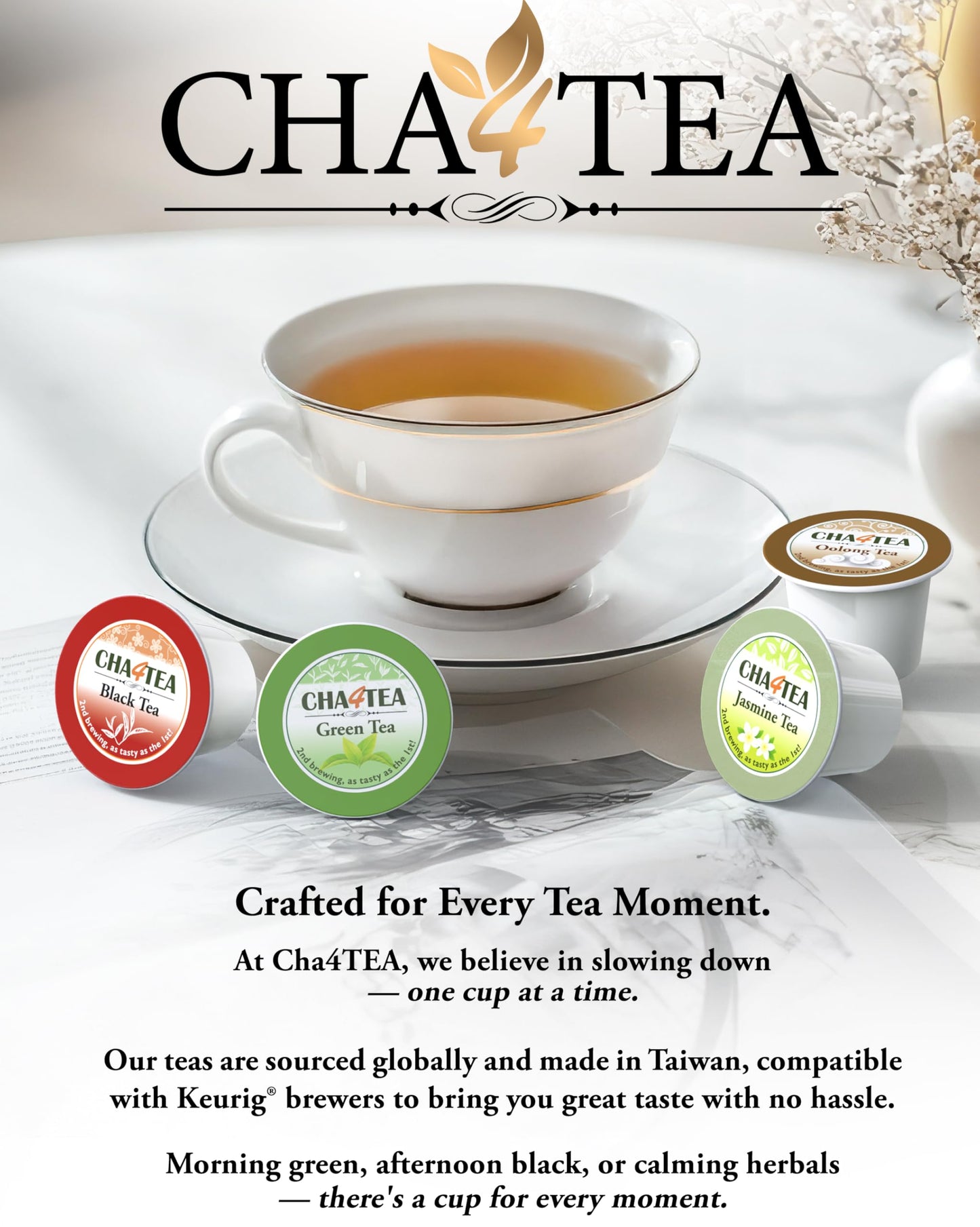 Cha4TEA Black Tea Pods for Keurig K-Cup malt-inspired, 36 Count, Model TE-002-1