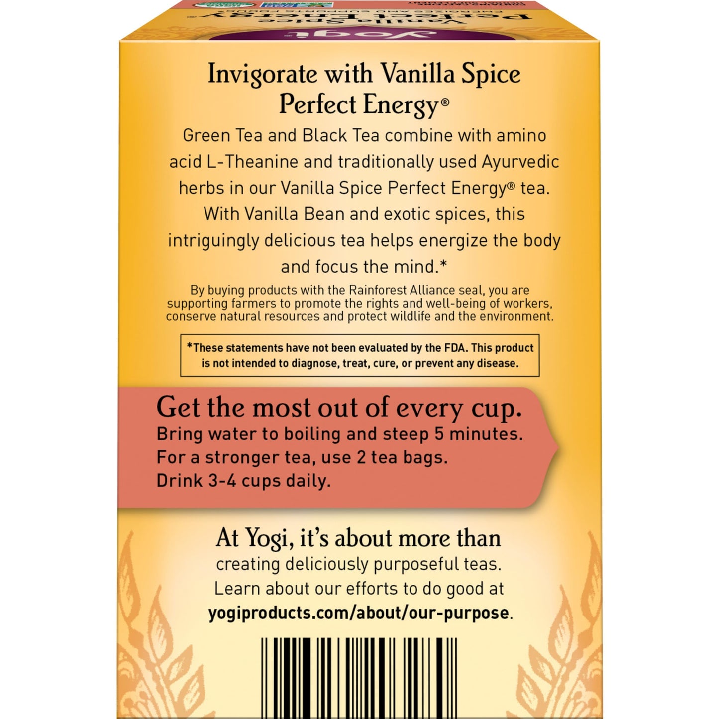 Yogi Tea Vanilla Spice Perfect Energy Tea - Assam Black Tea & Ginger Root - 64 Tea Bags - 16 Count (Pack of 4)