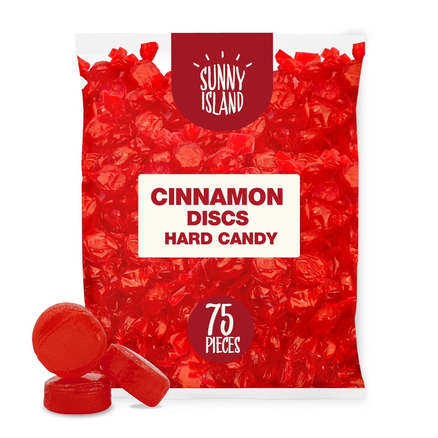 SUNNY ISLAND Cinnamon Discs Hard Candy, Individually Wrapped, 1-Pound Bag, Nostalgic Spicy