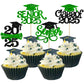 Gyufise Graduation Cupcake Toppers, 24 Pcs Green Glitter Picks for Class of 2025, Paper Decorations for Graduation Party Supplies