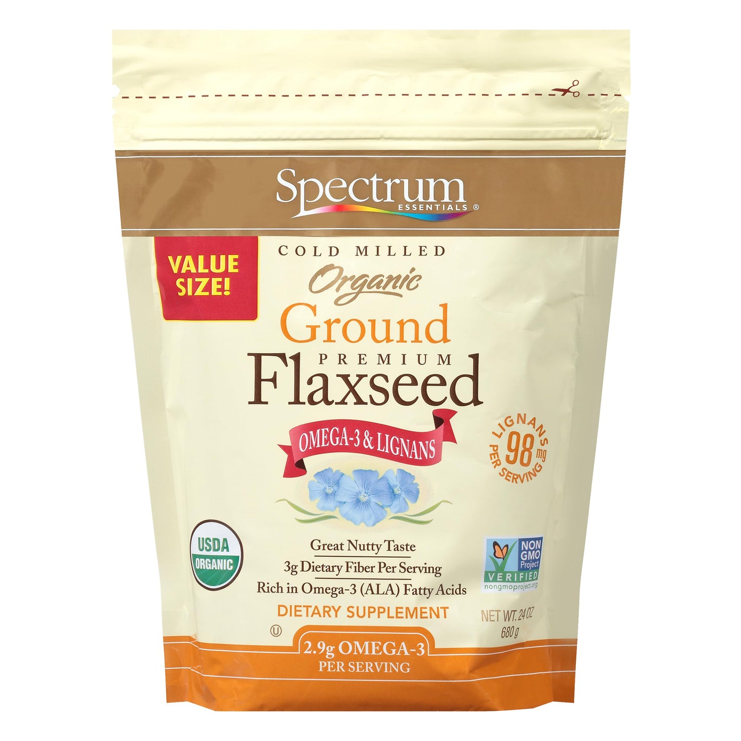 Spectrum Essentials Organic Ground Flaxseed, Gluten Free, 24 Oz, Pack of 1