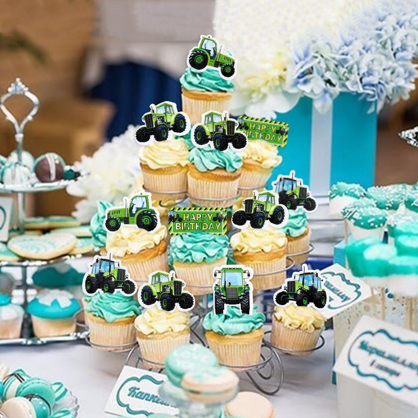 Keaziu 40PCS Edible Cupcake Toppers Farm Theme Decoration Green Paper