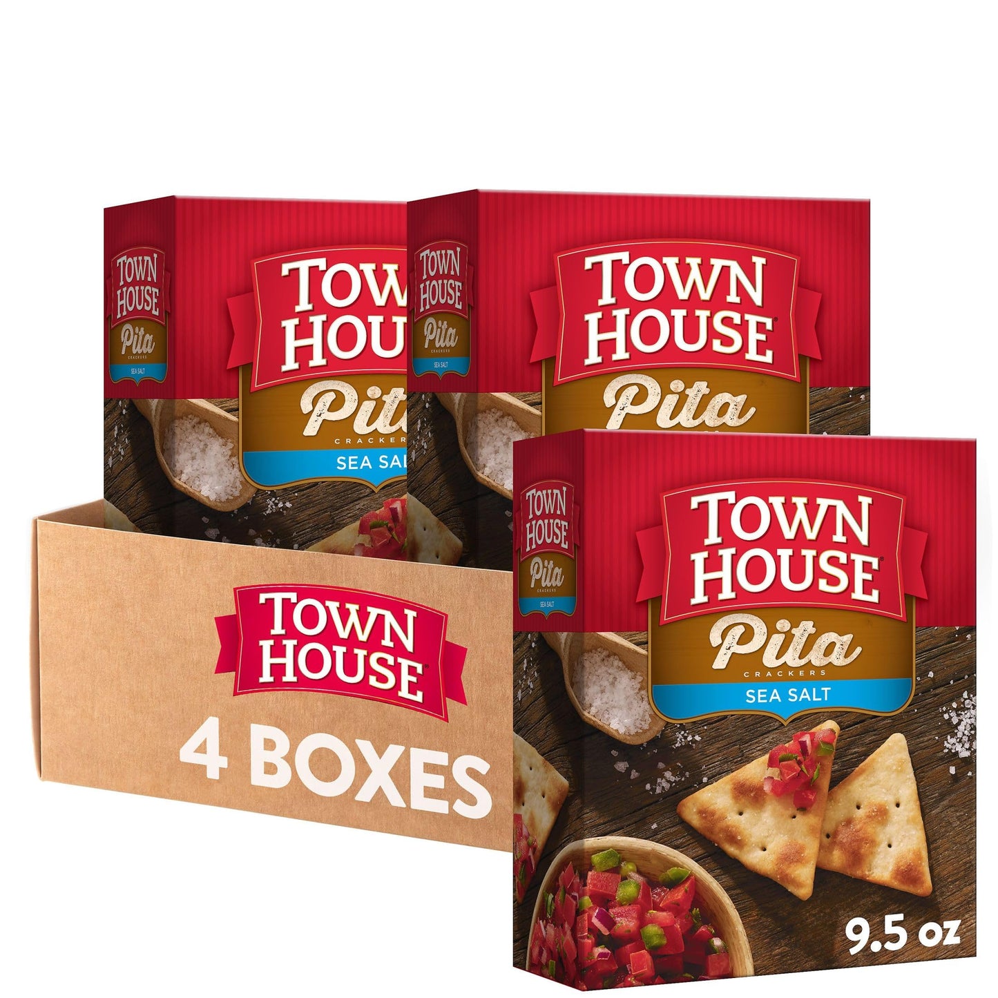 Town House Pita Crackers, Oven Baked, Lunch Snacks, Sea Salt (4 Boxes)