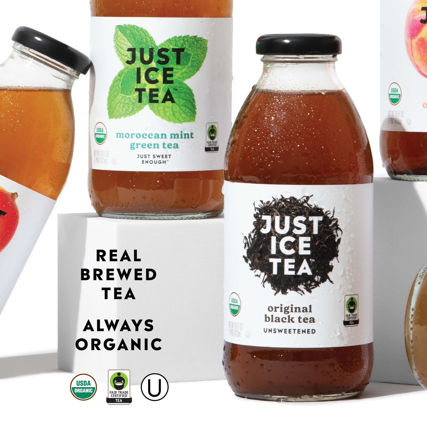 Just Ice Tea Organic Iced Tea, 16 Fl Oz Glass Bottles (Unsweetened Original Black Tea, Pack Of 12)