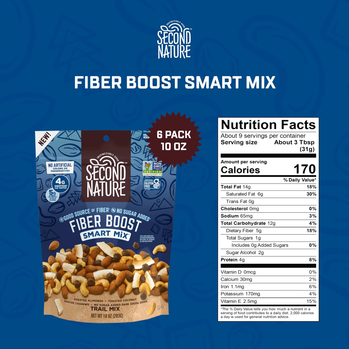 Second Nature Fiber Boost Smart Mix, Kosher, Gluten Free & Non-GMO, 10 Ounce (Pack of 6)
