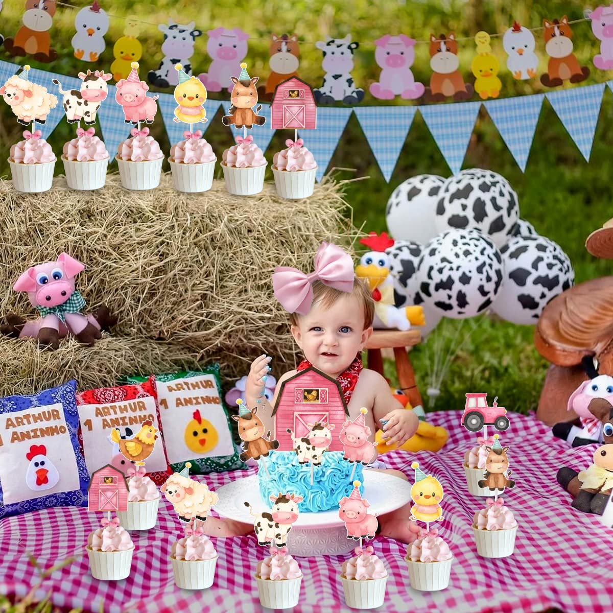 Pink Farm Animal Cake Decoration Farm Animal Cake Topper For Girls Farm Animal Theme Birthday Party Cupcake Topper Cow Cake Deco
