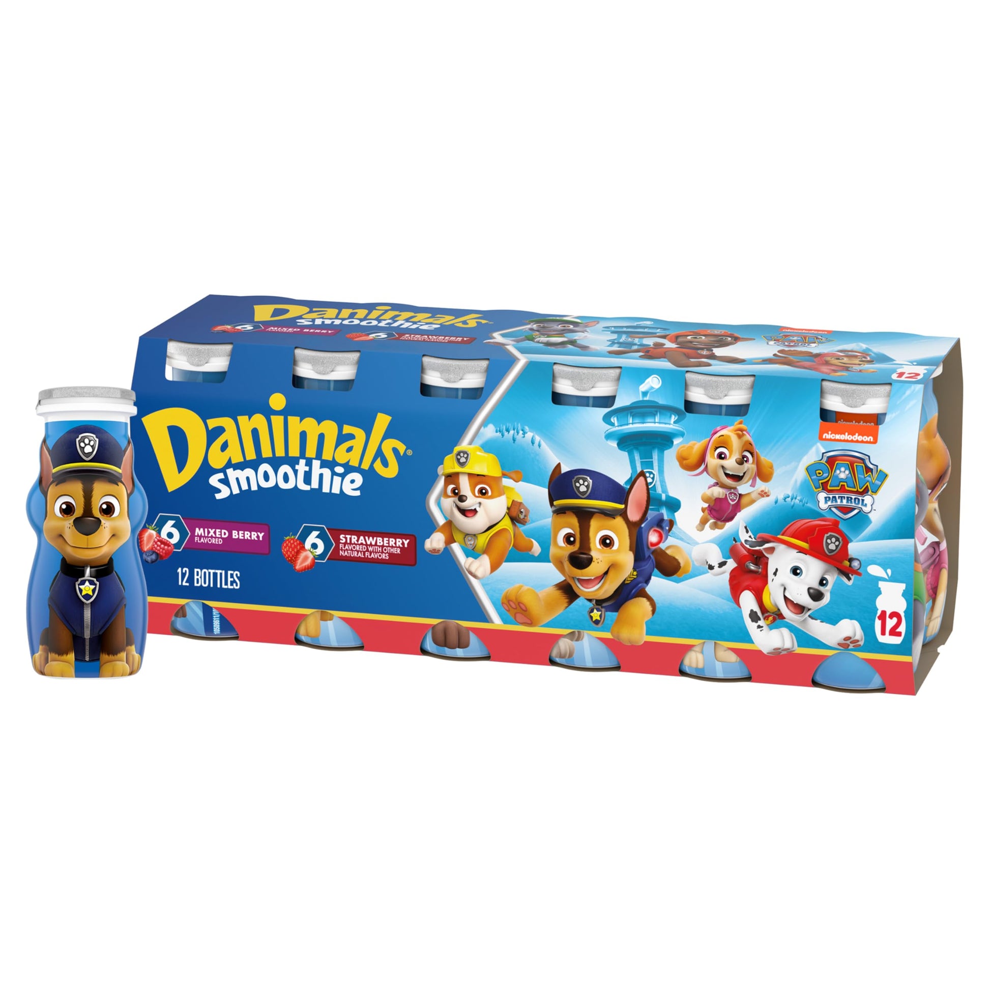 Danimals Smoothie Strawberry and Mixed Berry Dairy Drink Multi-Pack, Creamy and Delicious Low Fat Snacks for Kids, 12 Ct, 3.1 oz