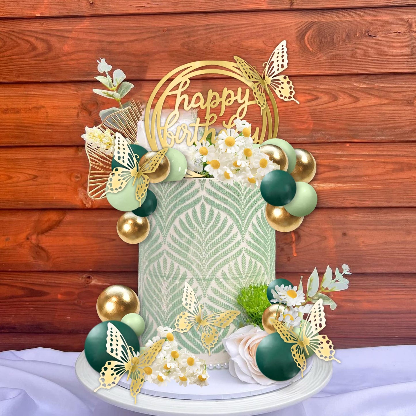 41 Pcs Green Balls Cake Topper Butterfly Cake Decorations Happy Birthday Cake Topper For Wedding Baby Shower Birthday Daisy Flow