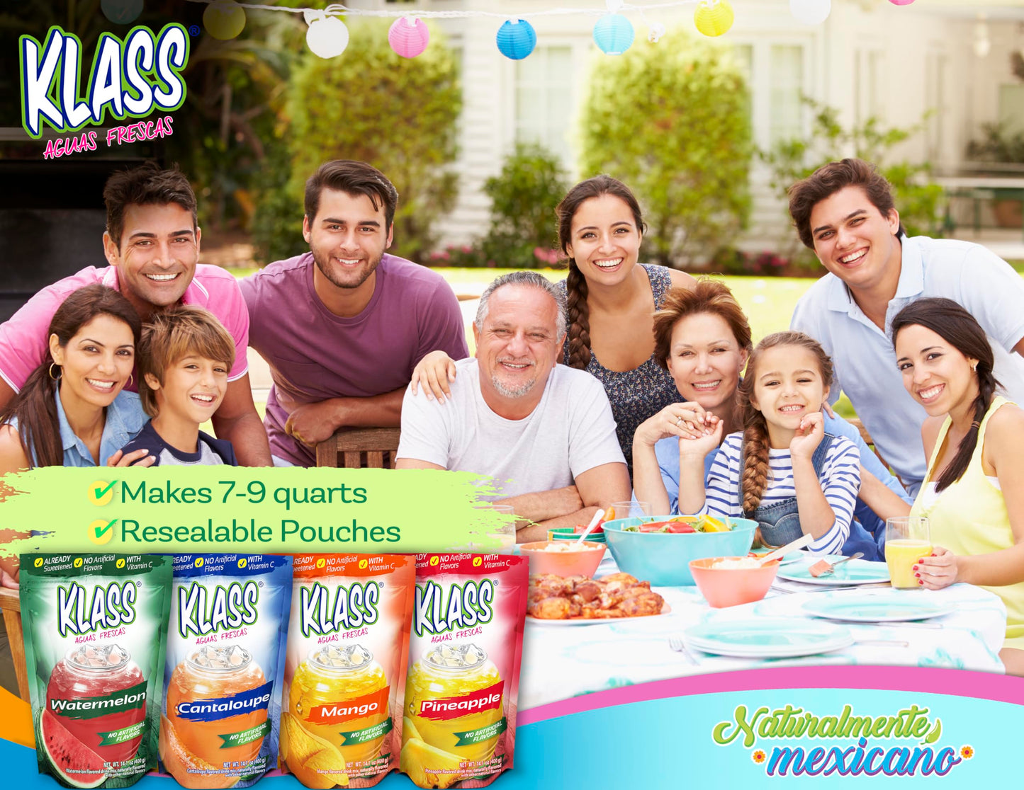Klass Aguas Frescas Tropical Drink Mix Variety Pack - Watermelon, Cantaloupe, Mango & Pineapple, 14.1 Oz (4-Pack) - No Artificial Flavors, Vitamin C