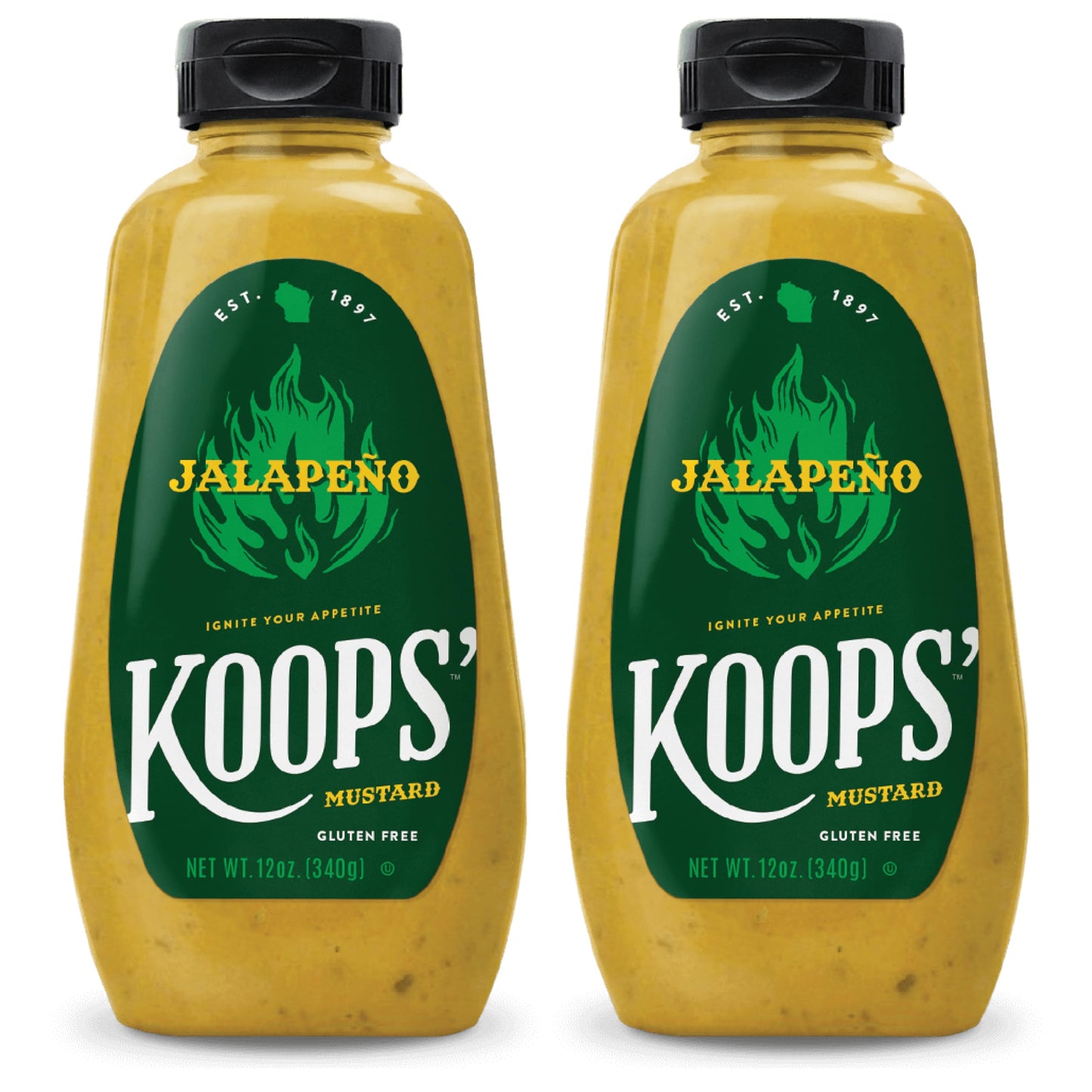 Koops  Jalapeno Mustard - Spicy Gourmet Mustard, Gluten-Free, Kosher, Made in USA, From Quality Mustard Seeds, Hot Mustard Sauc