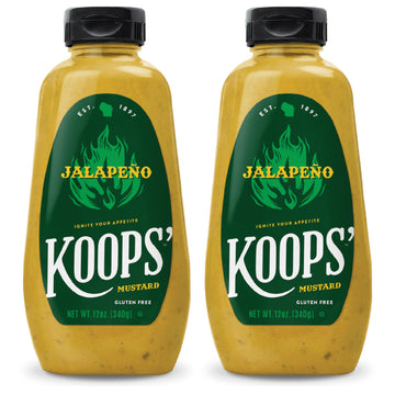 Koops  Jalapeno Mustard - Spicy Gourmet Mustard, Gluten-Free, Kosher, Made in USA, From Quality Mustard Seeds, Hot Mustard Sauc