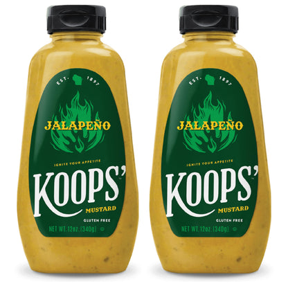 Koops  Jalapeno Mustard - Spicy Gourmet Mustard, Gluten-Free, Kosher, Made in USA, From Quality Mustard Seeds, Hot Mustard Sauc
