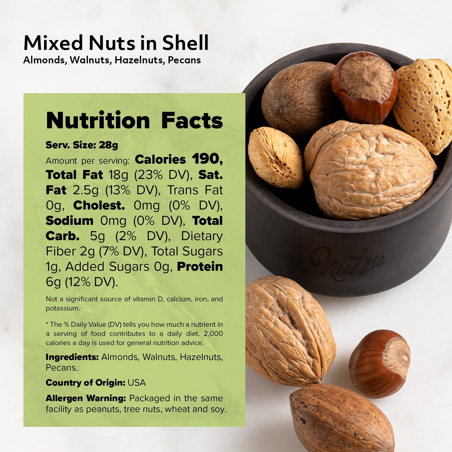 NUTS U.S. Mixed Nuts In Shell, Almonds, Walnuts, Hazelnuts, Pecans, 6 lbs, No Added Colors or Flavors, Resealable Bag